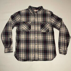 Levis Flannel Shirt Mens Size L Navy Blue Red Plaid Long Sleeve Button Up Cotton